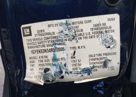 2004 Cadillac Escalade Standard z USA, uszkodzony, nr VIN 1GYEK63N34R312805